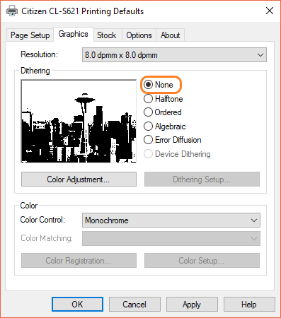 CLS621 Printing Preferences - Graphics