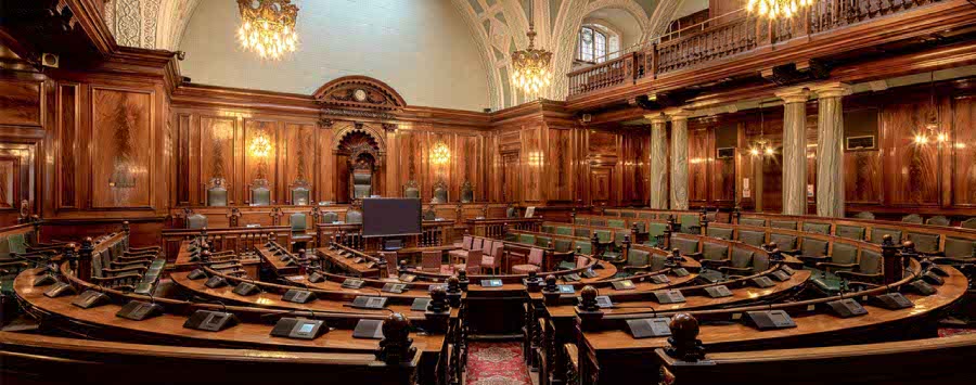 Courtroom, debate and hearing chamber