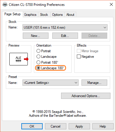 Dialog module with CLS700 Page Setup options