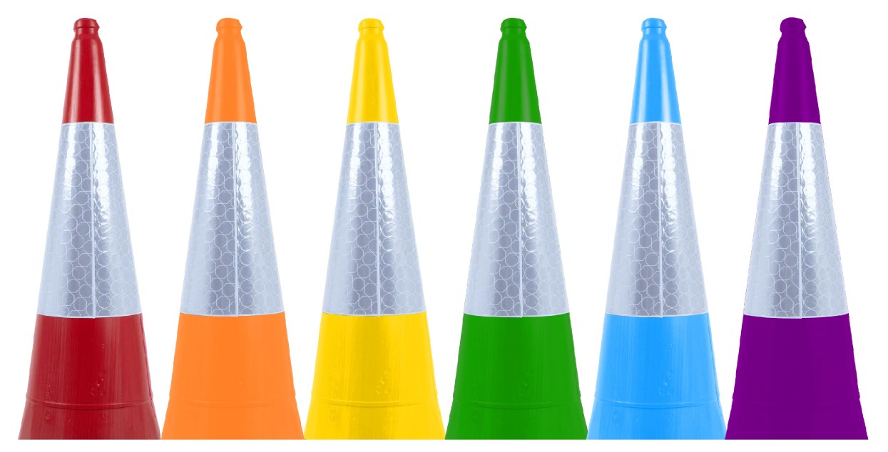 A Rainbow of coloured Traffic Cones