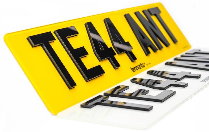 A pair of finished True 3D Number Plates